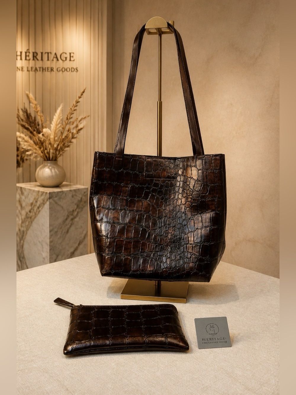 Brown Crocodile Pattern Tote Bag Brown Crocodile Pattern Tote Bag